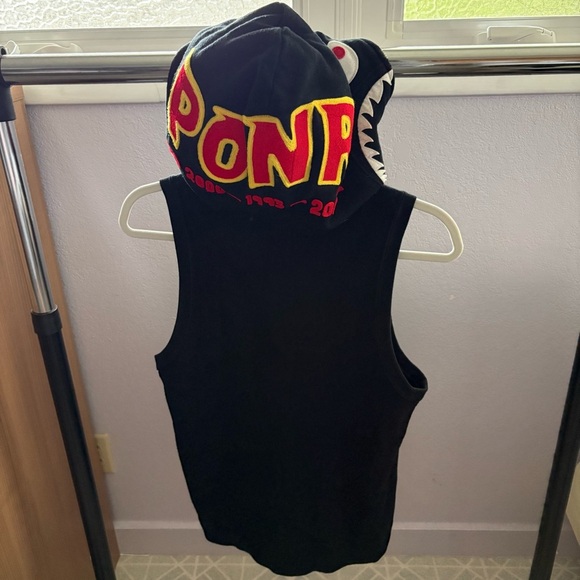 BAPE sz XS Black Full Zip Vest Shark Hoodie Fleece Bathing Ape Japan PONR - Picture 4 of 14